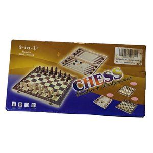 3-in-1 Wooden Folding Chess, Checkers and Backgammon Board Game Combo Set